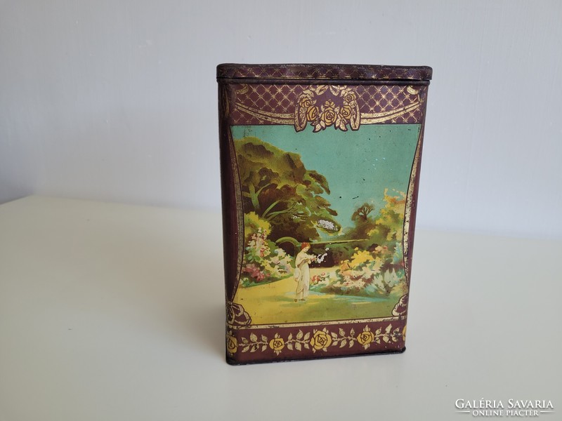Antique large metal box Weiss Manfred Wm Csepel old Art Nouveau tea box Mellinger Dávid tea