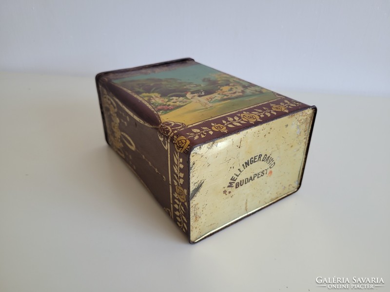 Antique large metal box Weiss Manfred Wm Csepel old Art Nouveau tea box Mellinger Dávid tea