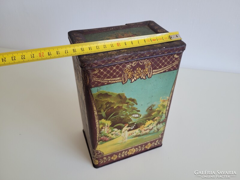 Antique large metal box Weiss Manfred Wm Csepel old Art Nouveau tea box Mellinger Dávid tea