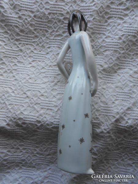 Hollóházi korsos lány - kézzel festett art deco  porcelán figura 27 cm