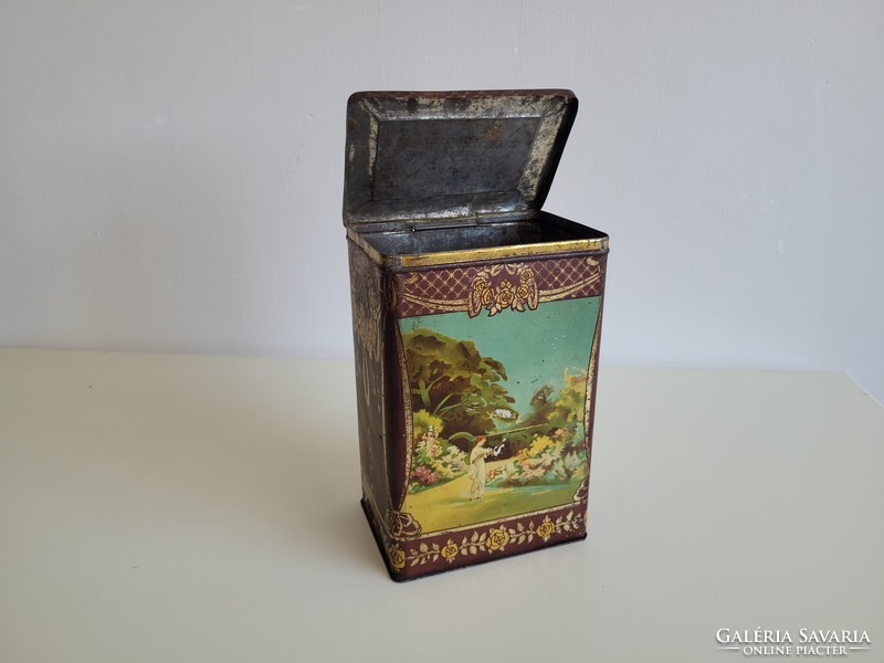 Antique large metal box Weiss Manfred Wm Csepel old Art Nouveau tea box Mellinger Dávid tea