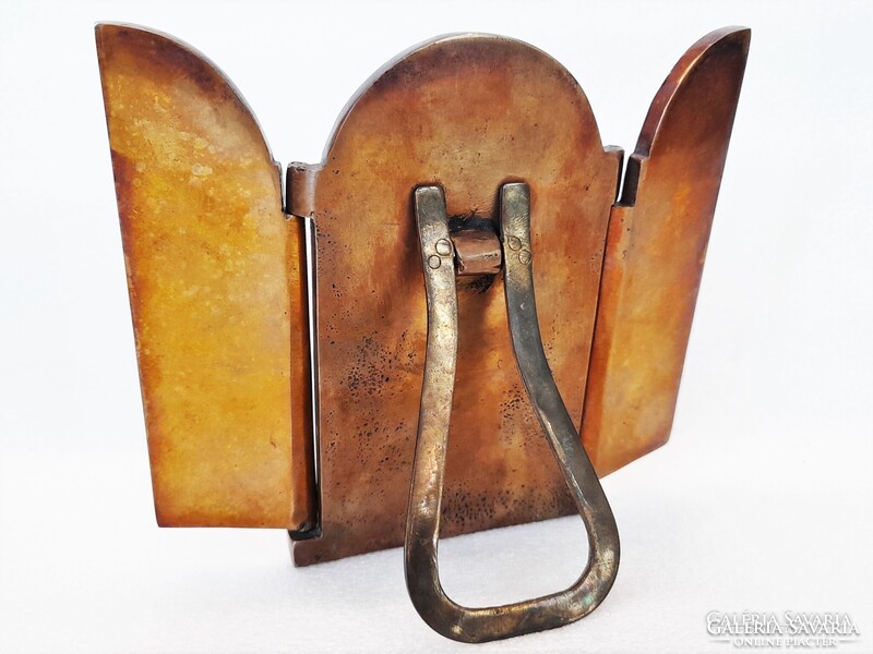 Modern bronz álló triptichon ikon
