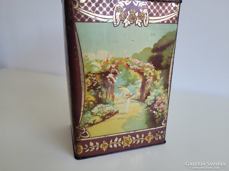 Antique large metal box Weiss Manfred Wm Csepel old Art Nouveau tea box Mellinger Dávid tea