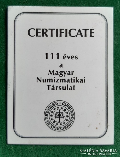 Csóka Zsuzsa: 111 éves a Magyar Numizmatikai Társulat (MNT), PIEDFORT EZÜST csegely