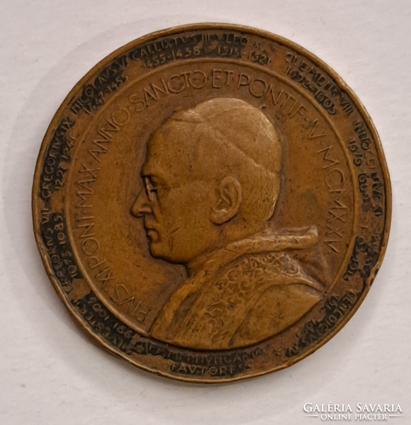 1925. Berán Lajos (1883-1943) XI. Pius pápa bronz emlékérem 45 mmérem  (70)