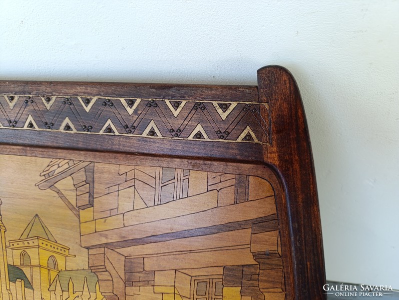 Antik art deco bútor fa paraván térelválasztó kontúr égetett festett holland motívummal 777 9495