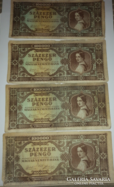 4 db Százezer pengő 1945,sérült