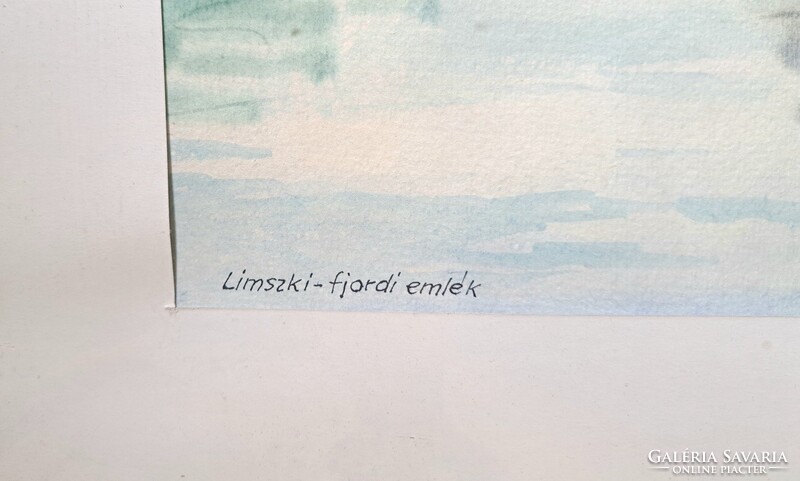 Osváth Miklós: Limski-fjord hajóval (nagyméretű akvarell) 1989, Horvátország, Isztria, Lim-öböl