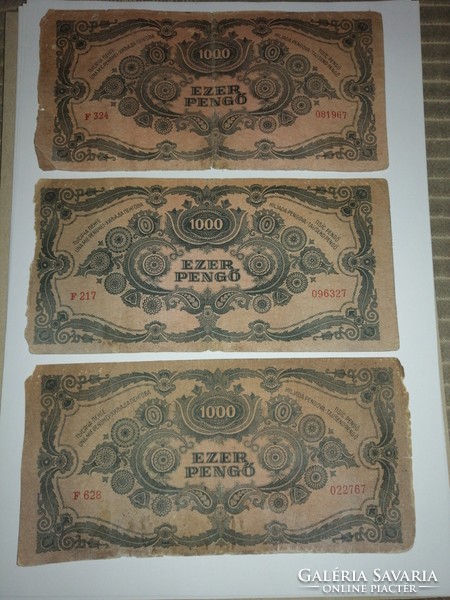 3 db Ezer pengő 1945, sérült