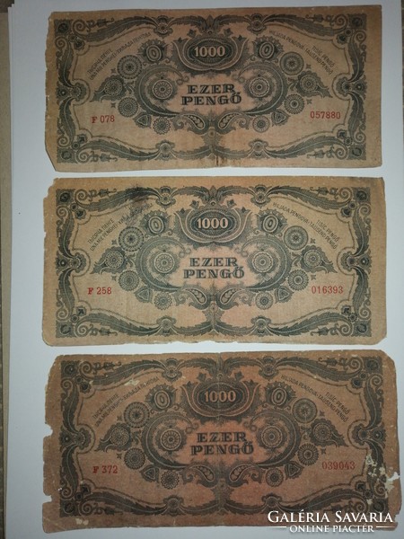 3 db Ezer pengő 1945 sérült