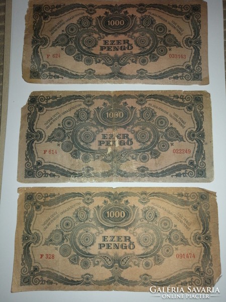 3 db Ezer pengő 1945 sérült