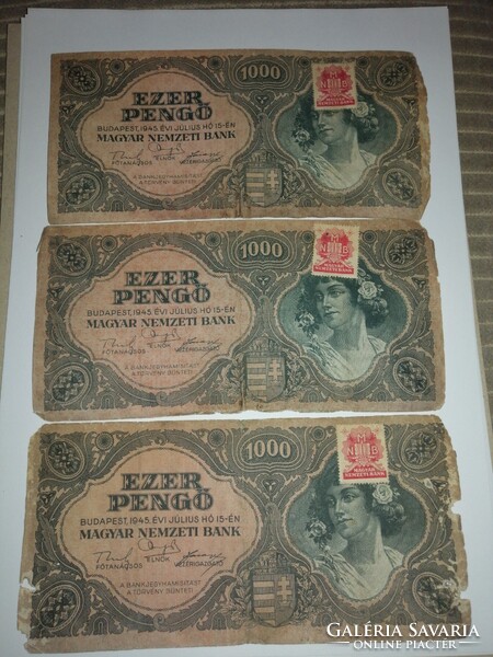 3 db Ezer pengő 1945 sérült