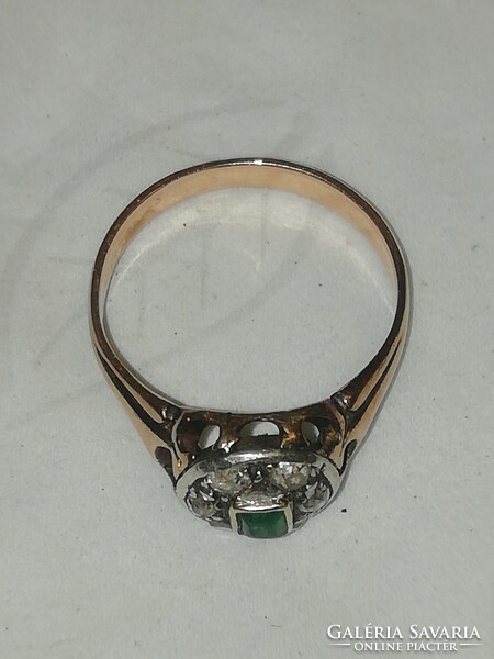 Antique 14K Gold Ring with Emerald and Precious Stones