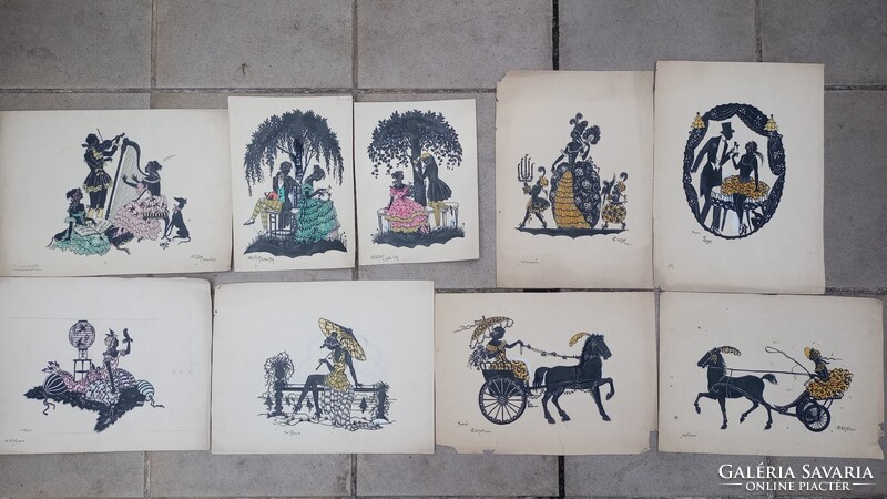 Lotte Gützlaff: 9 darab színezett tusrajz