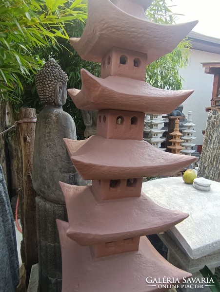 Nagy 185cm antik vörös Japán kertépítő Kő lámpa  Feng Shui  kerti tó pagoda műkő szobor