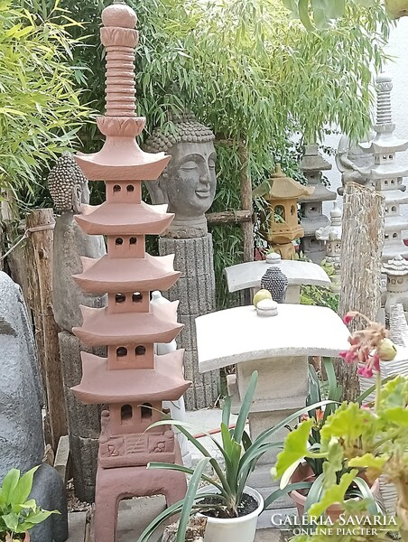 Nagy 185cm antik vörös Japán kertépítő Kő lámpa  Feng Shui  kerti tó pagoda műkő szobor