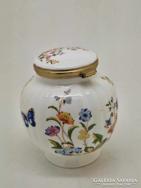 Angol Aynsley porcelán virágos tároló doboz pillangóval 10cm