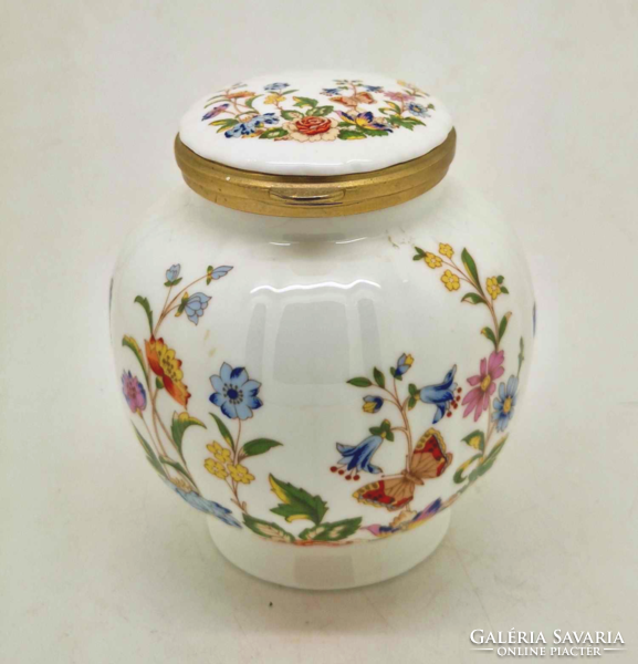 Angol Aynsley porcelán virágos tároló doboz pillangóval 10cm