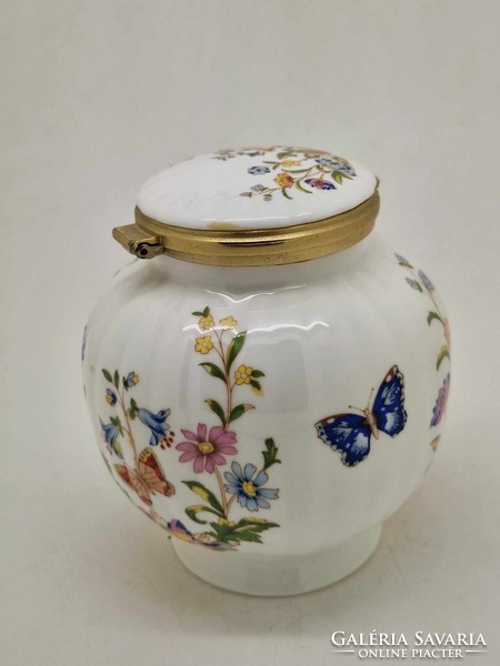 Angol Aynsley porcelán virágos tároló doboz pillangóval 10cm