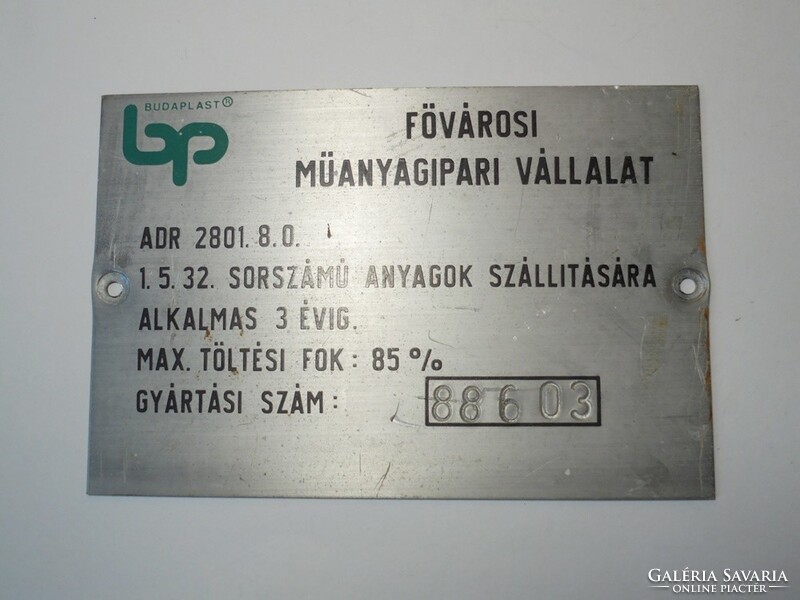 Retro régi alumínium alu tábla - Budaplast Fővárosi Műanyagipari Vállalat