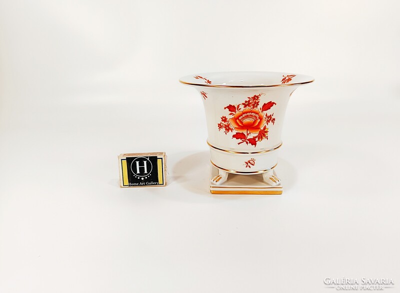 HERENDI, NARANCSSÁRGA NANKING BOUQUET MINTÁS ANTIK OROSZLÁNTALPAS PORCELÁN KASPÓ, HIBÁTLAN ! (R026)