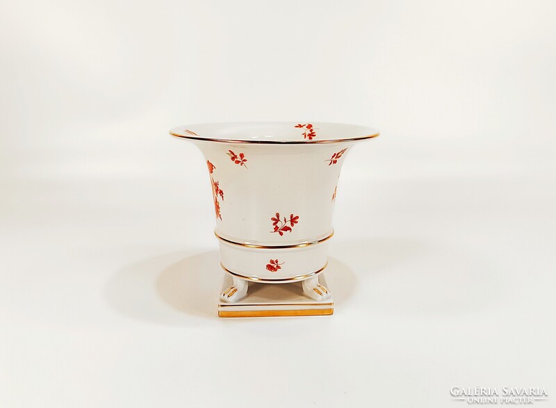 HERENDI, NARANCSSÁRGA NANKING BOUQUET MINTÁS ANTIK OROSZLÁNTALPAS PORCELÁN KASPÓ, HIBÁTLAN ! (R026)