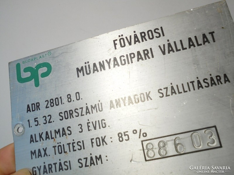 Retro régi alumínium alu tábla - Budaplast Fővárosi Műanyagipari Vállalat
