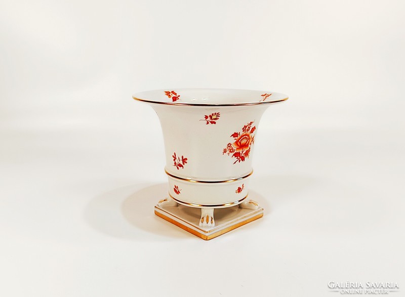 HERENDI, NARANCSSÁRGA NANKING BOUQUET MINTÁS ANTIK OROSZLÁNTALPAS PORCELÁN KASPÓ, HIBÁTLAN ! (R026)