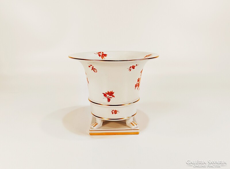 HERENDI, NARANCSSÁRGA NANKING BOUQUET MINTÁS ANTIK OROSZLÁNTALPAS PORCELÁN KASPÓ, HIBÁTLAN ! (R026)