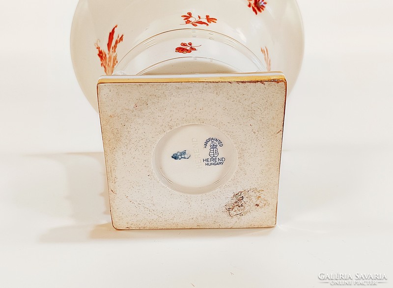 HERENDI, NARANCSSÁRGA NANKING BOUQUET MINTÁS ANTIK OROSZLÁNTALPAS PORCELÁN KASPÓ, HIBÁTLAN ! (R026)