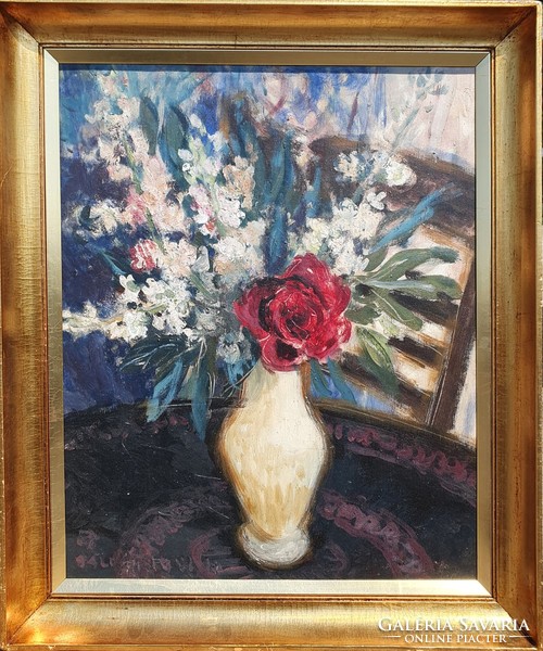 Balogh Ervin 1958 / Virágcsendélet bordó rózsával