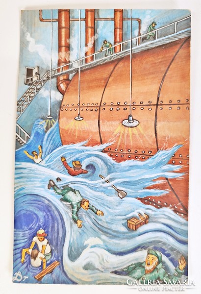TITANIC, 4 DB. KISMÉRETŰ TEMPERÁVAL FESTETT KÉP A TITANIC KATASZTRÓFÁJÁRÓL !