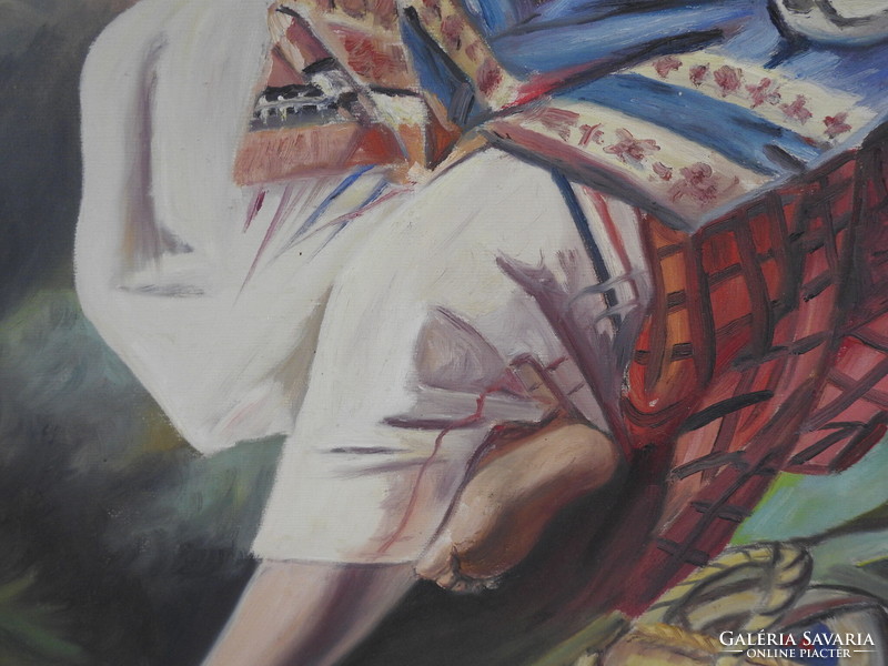 Barcsai Ferenc - Pipázó cigánylány - jelzett olaj / vászon festmény - nagy méret