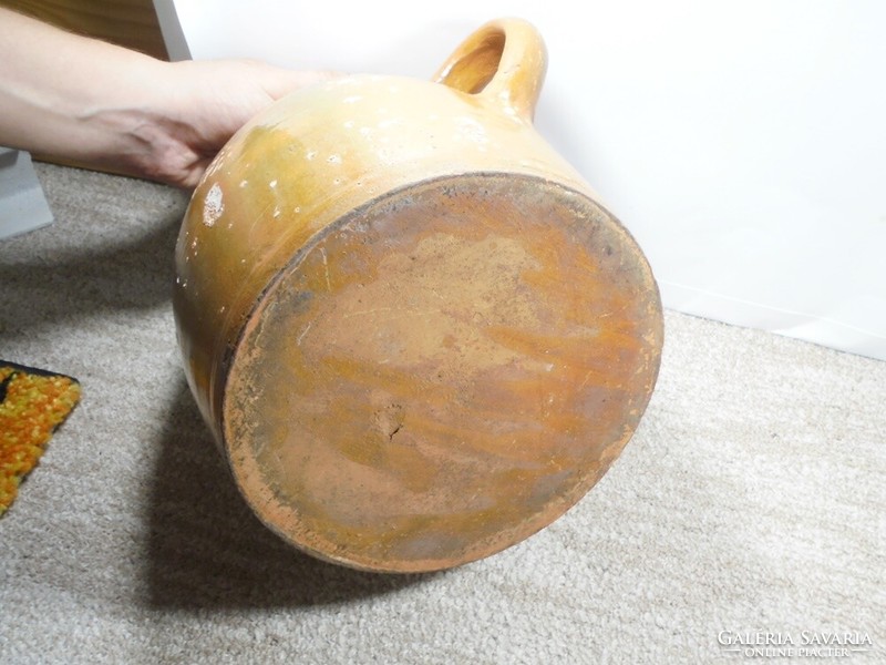 Antik népi népművészeti kerámia kancsó füles cserép edény köcsög - 24 cm magas