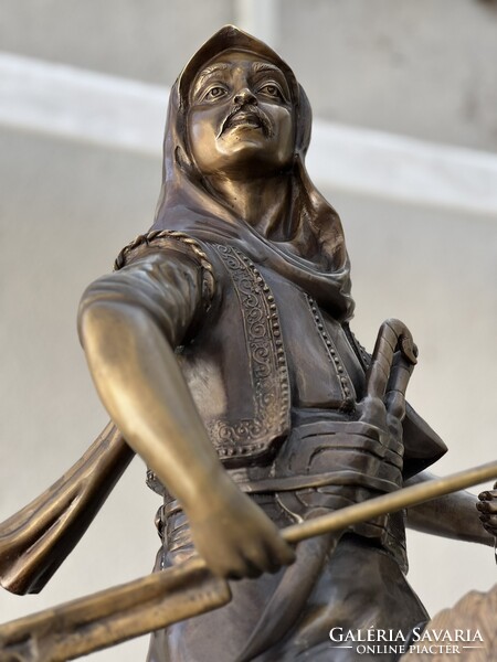 Alfred Barye (1839-1882) nyomán - Arab lovas hazatérése a vadászatból - monumentális bronz sz