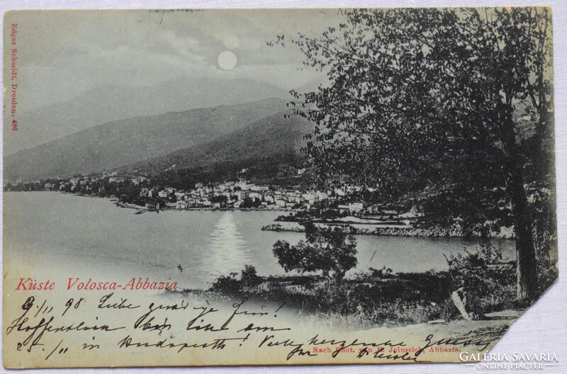 Volosca-Abbazia, Opatija  - látkép éjjel litho  képeslap   1908  HIÁNYOS