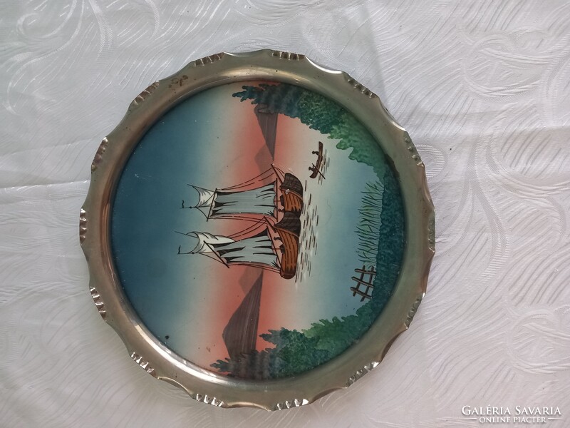 Antik majolika porcelán jugendstil szecessziós  tálca