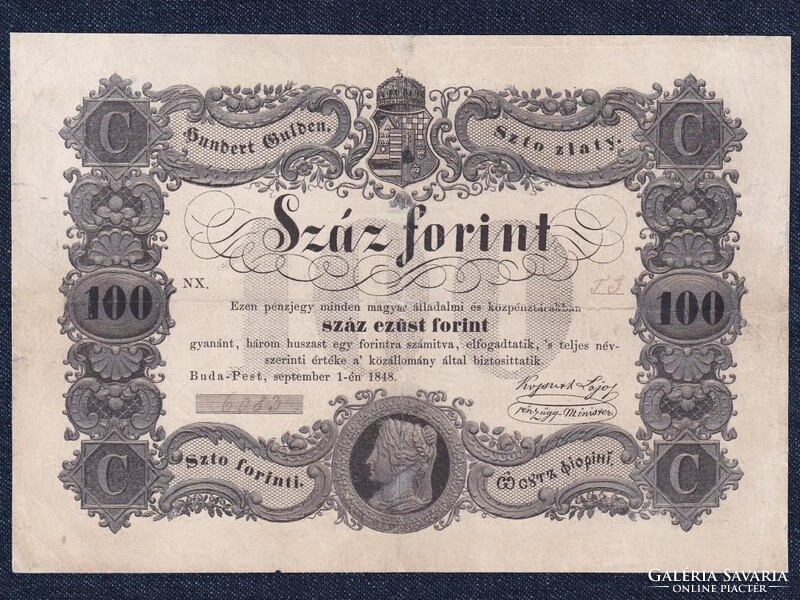 Szabadságharc (1848-1849) Kossuth bankó 100 Forint bankjegy 1848 Restaurált!