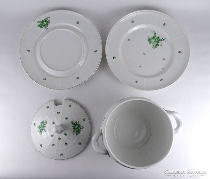 1S806 Antique OEPIAG large porcelain soup bowls and saucers
