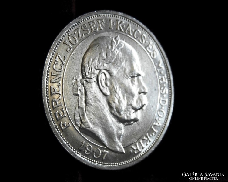 1907 ezüst jubileumi koronázási 5 korona Ferenc József jelöletlen ARTEX UNC verdefényes RITKA (KL1)