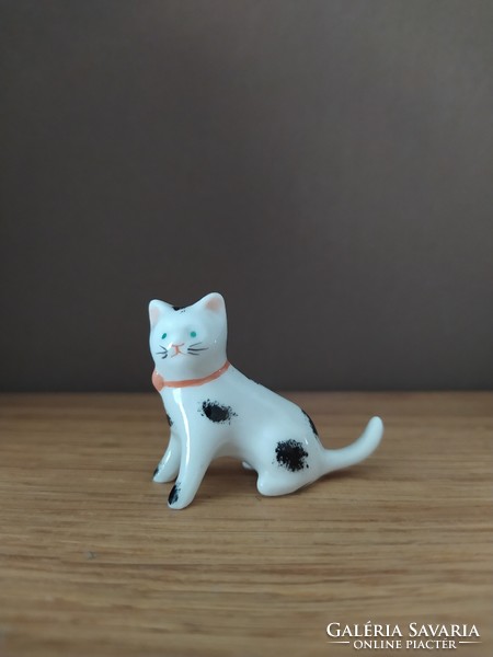 Mini porcelán foltos cicus/cica (Hollóházi?)