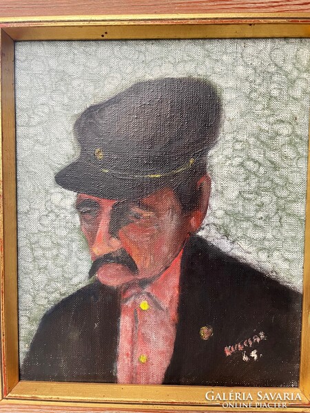 Kulcsár József festő (1921- ) "Pensioner" (nyugdíjas) 1965, régi olaj festmény Malmö 1976.