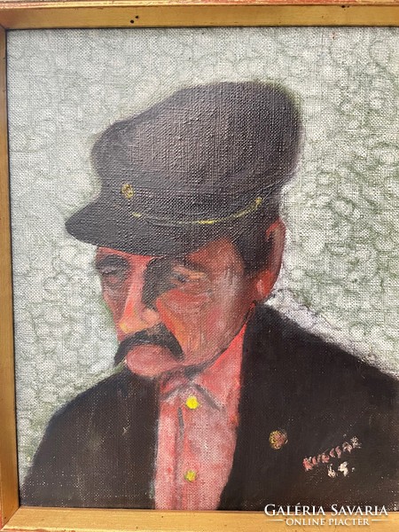 Kulcsár József festő (1921- ) "Pensioner" (nyugdíjas) 1965, régi olaj festmény Malmö 1976.