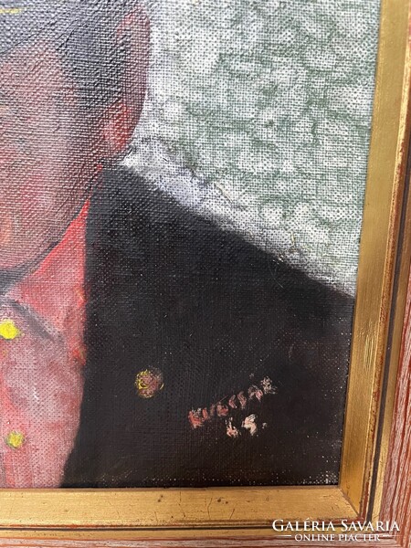 Kulcsár József festő (1921- ) "Pensioner" (nyugdíjas) 1965, régi olaj festmény Malmö 1976.