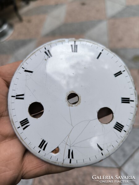 Antik 2 felhúzós zománc szàmlap feles ütős Biedermeier asztali óra kandalló óra szàmlap  kb 10 cm