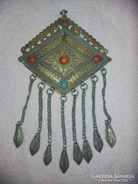 Iszlám tekke turkomen amulet-medál 19 sz (ezüst-réz)