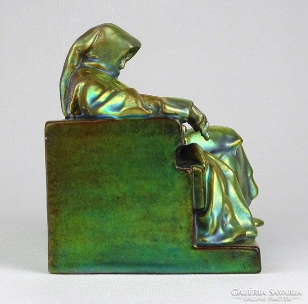 1R961 Restaurált eozin mázas Zsolnay Anonymus szobor