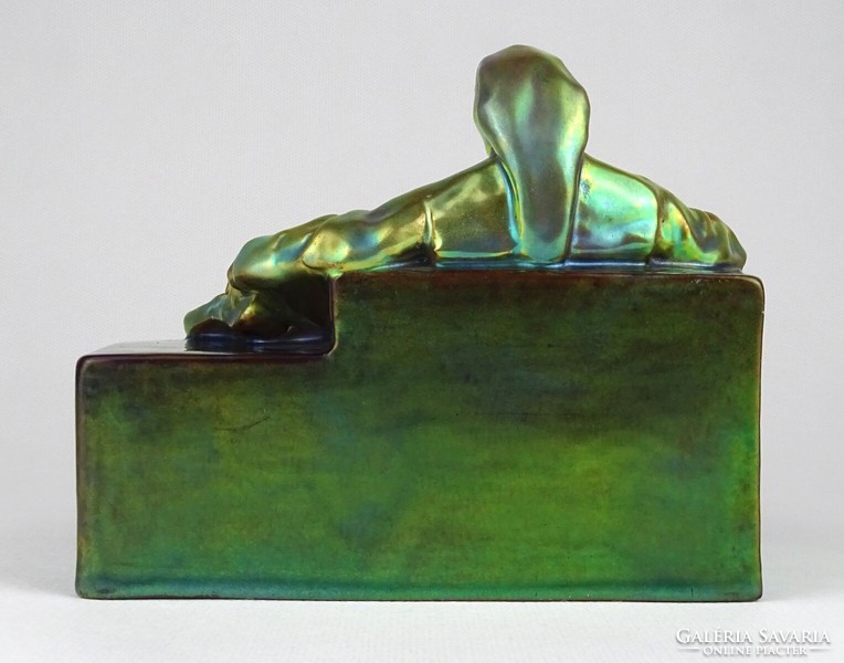 1R961 Restaurált eozin mázas Zsolnay Anonymus szobor