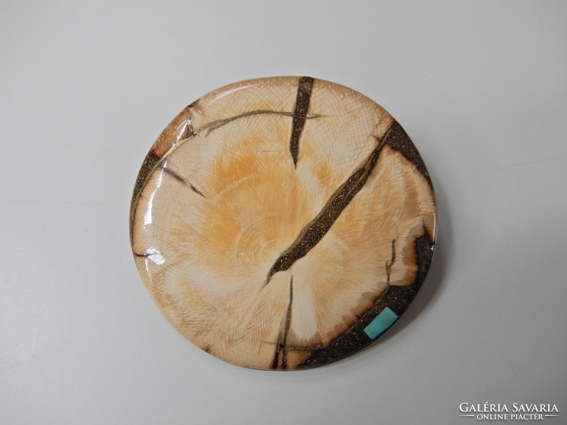 Régi kézműves Jürgen Schott nagyméretű mammut agyar bross türkiz intarziával