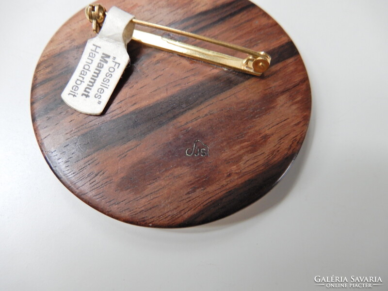 Régi kézműves Jürgen Schott nagyméretű mammut agyar bross türkiz intarziával